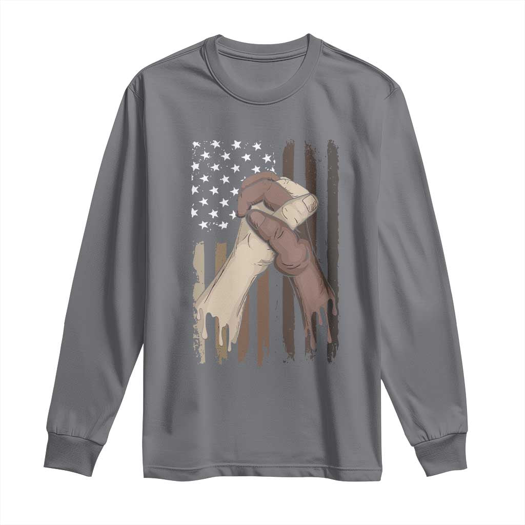 Black American Long Sleeve Shirt US Flag Holding Hands