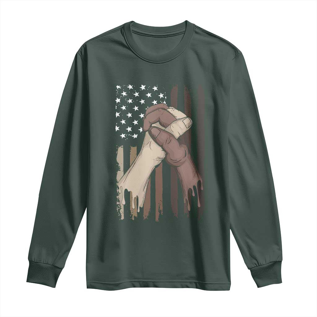 Black American Long Sleeve Shirt US Flag Holding Hands