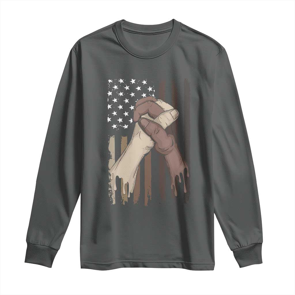 Black American Long Sleeve Shirt US Flag Holding Hands