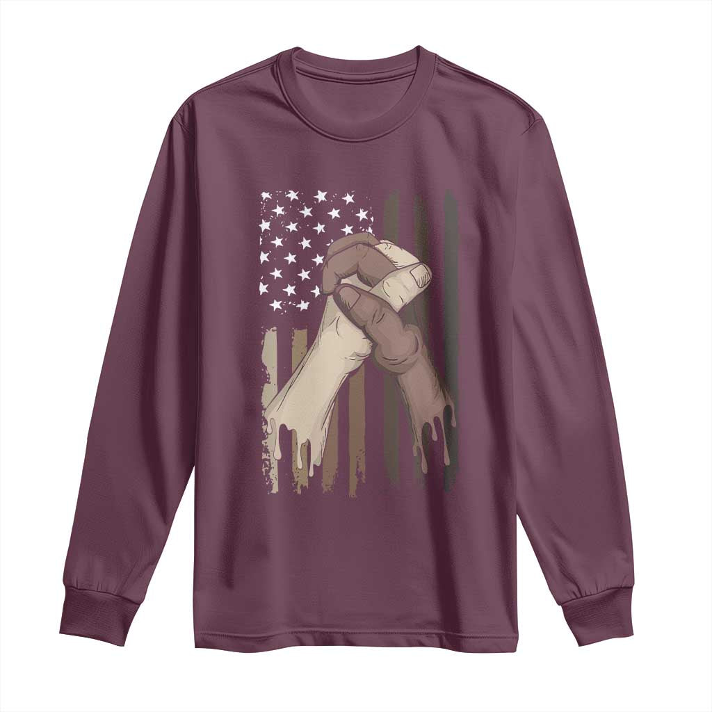 Black American Long Sleeve Shirt US Flag Holding Hands