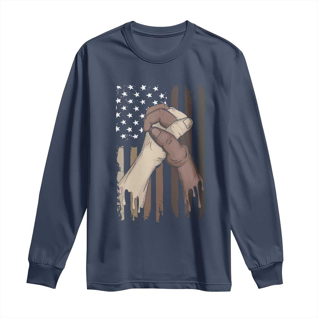 Black American Long Sleeve Shirt US Flag Holding Hands