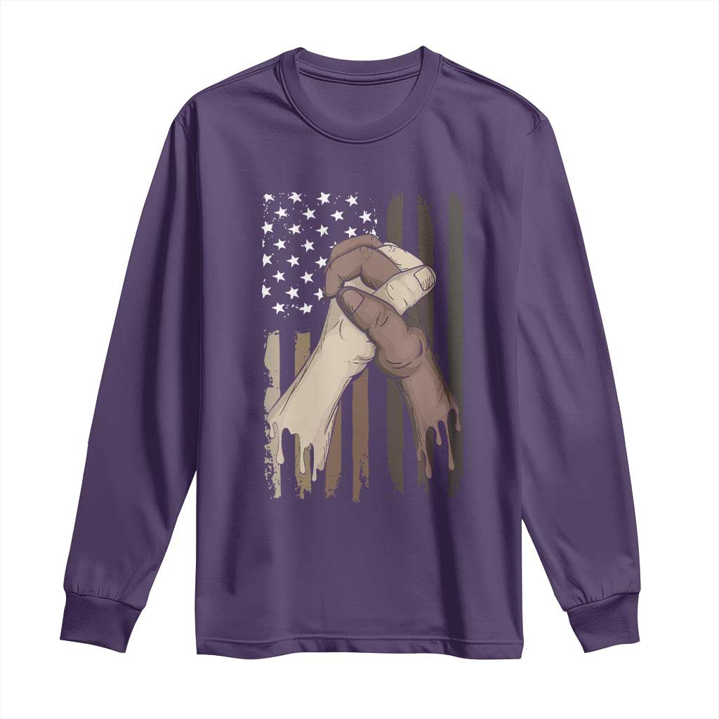 Black American Long Sleeve Shirt US Flag Holding Hands
