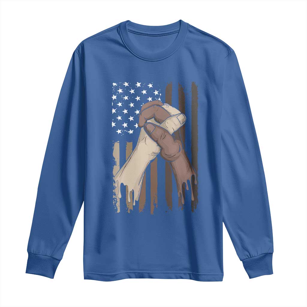 Black American Long Sleeve Shirt US Flag Holding Hands