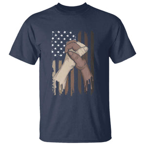 Black American T Shirt US Flag Holding Hands