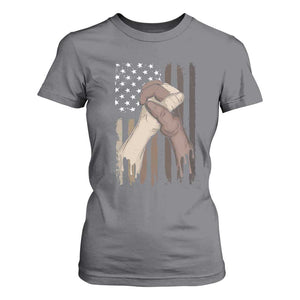 Black American T Shirt For Women US Flag Holding Hands