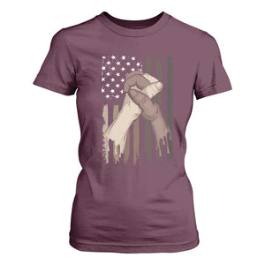 Black American T Shirt For Women US Flag Holding Hands