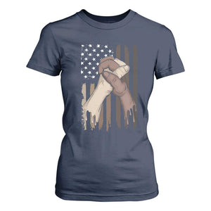 Black American T Shirt For Women US Flag Holding Hands