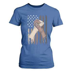 Black American T Shirt For Women US Flag Holding Hands