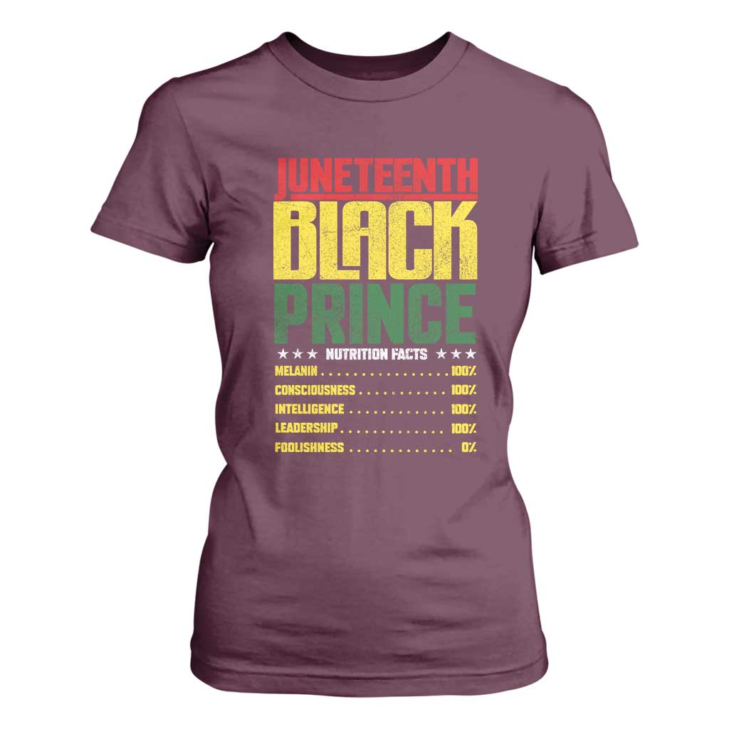 Juneteenth Black Prince Nutrition Facts T Shirt For Women