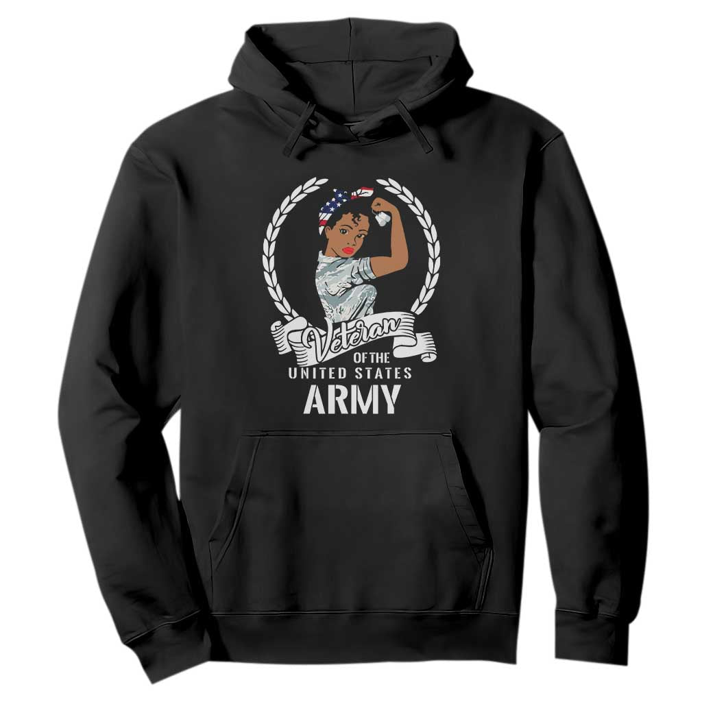 Black US Women Veteran Hoodie - Proud Female Military Army Girl