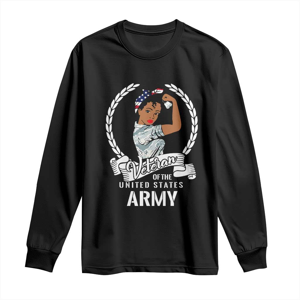 Black US Women Veteran Long Sleeve Shirt - Proud Female Military Army Girl