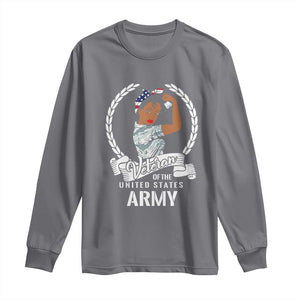 Black US Women Veteran Long Sleeve Shirt - Proud Female Military Army Girl