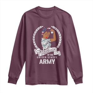 Black US Women Veteran Long Sleeve Shirt - Proud Female Military Army Girl