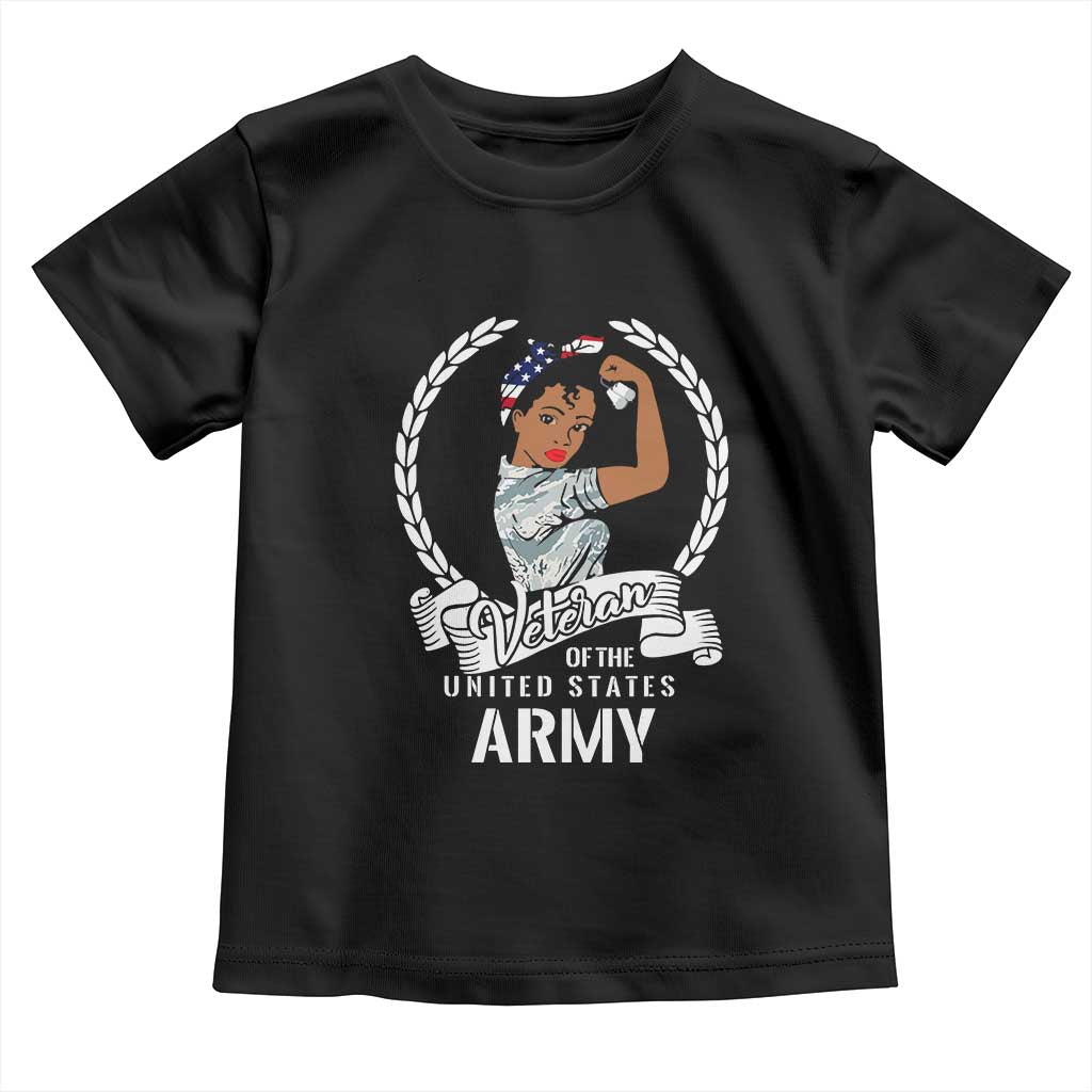 Black US Women Veteran Toddler T Shirt - Proud Female Military Army Girl