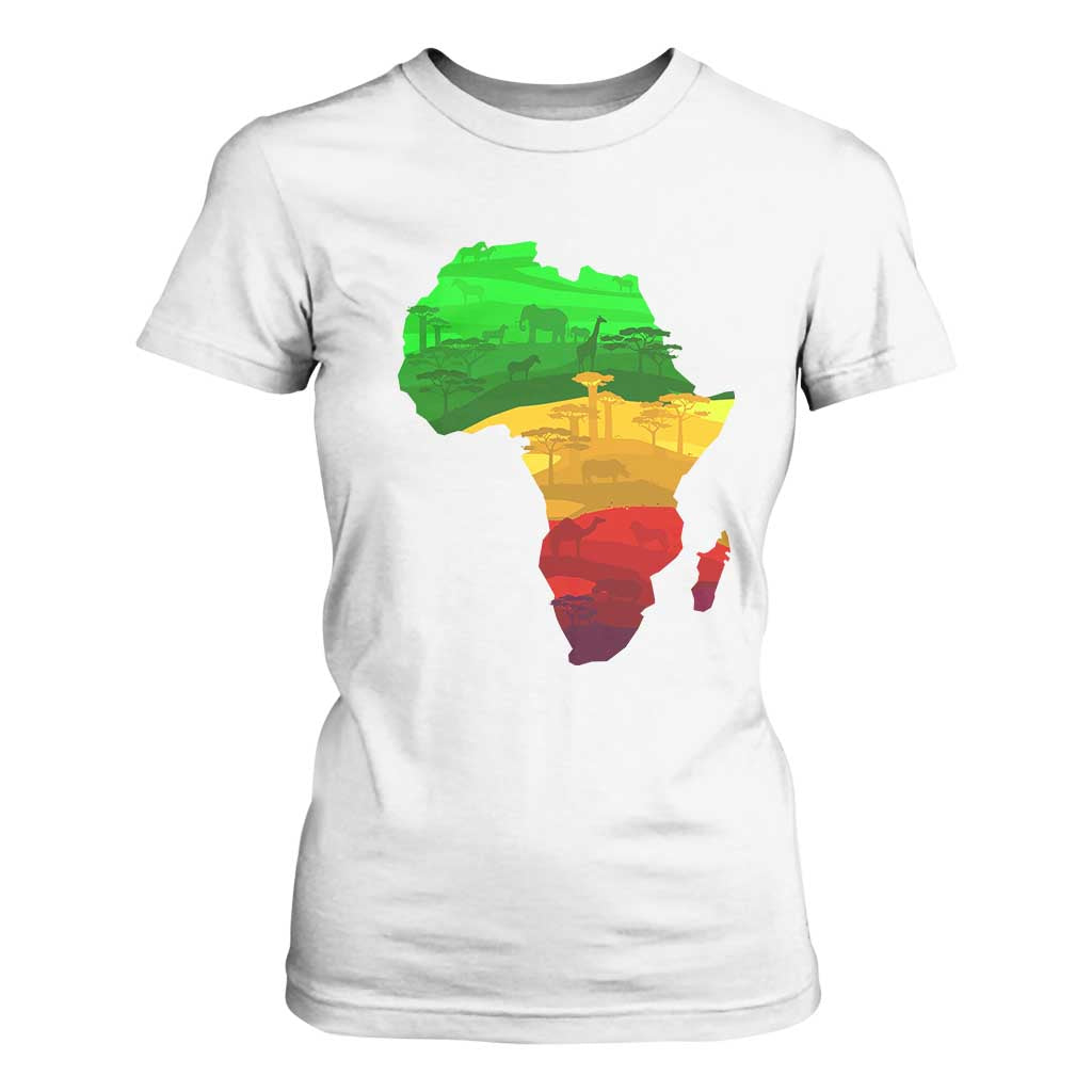 Africa Map T Shirt For Women Green Yellow Red African Pride