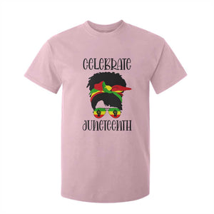 Black Women T Shirt For Kid Celebrate Juneteenth Messy Bun