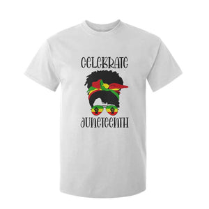 Black Women T Shirt For Kid Celebrate Juneteenth Messy Bun