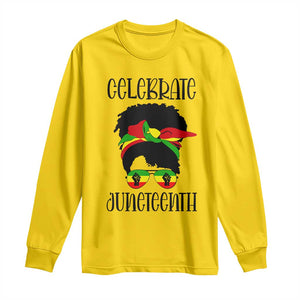 Black Women Long Sleeve Shirt Celebrate Juneteenth Messy Bun