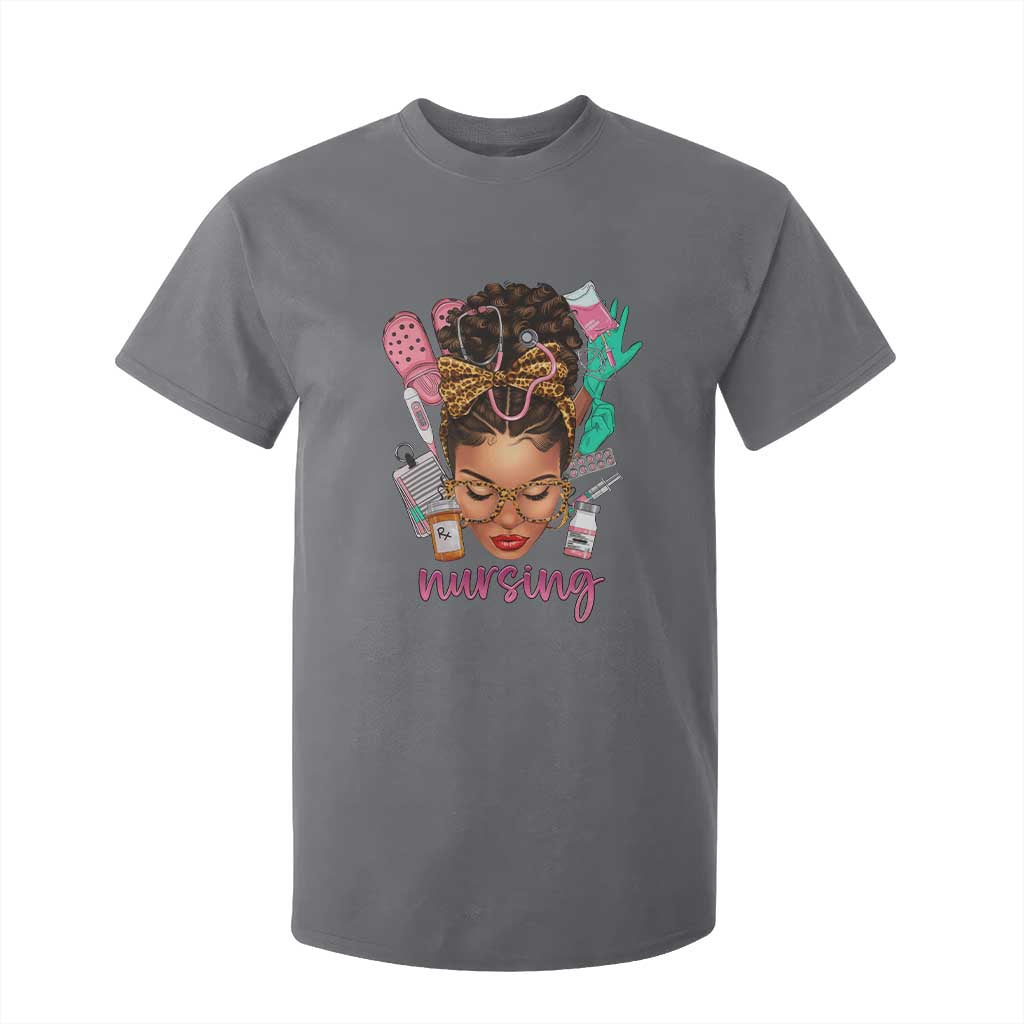 African American Nurse T Shirt For Kid Nursing Black Messy Bun
