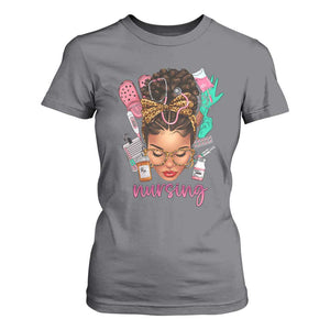 African American Nurse T Shirt For Women Nursing Black Messy Bun