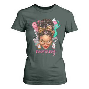 African American Nurse T Shirt For Women Nursing Black Messy Bun