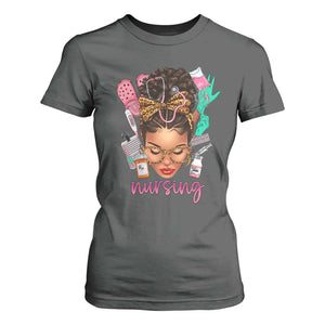 African American Nurse T Shirt For Women Nursing Black Messy Bun