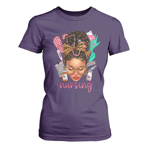 African American Nurse T Shirt For Women Nursing Black Messy Bun