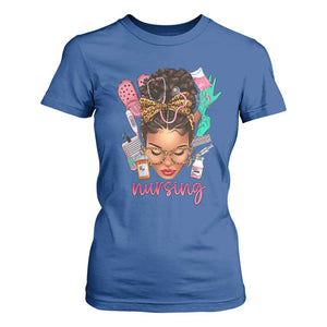 African American Nurse T Shirt For Women Nursing Black Messy Bun