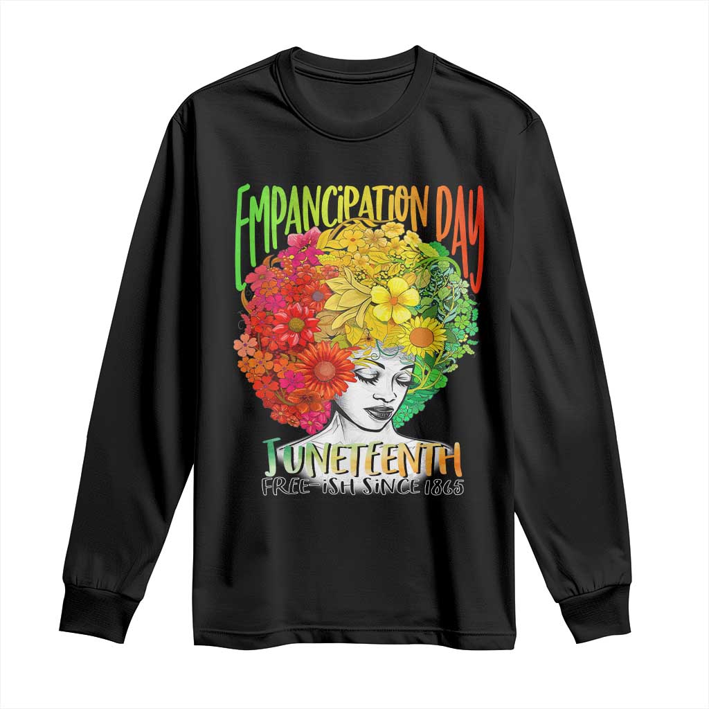 Freeish Since 1865 Juneteenth Long Sleeve Shirt Freedom Day African American June 19th Black Women Floral Hair