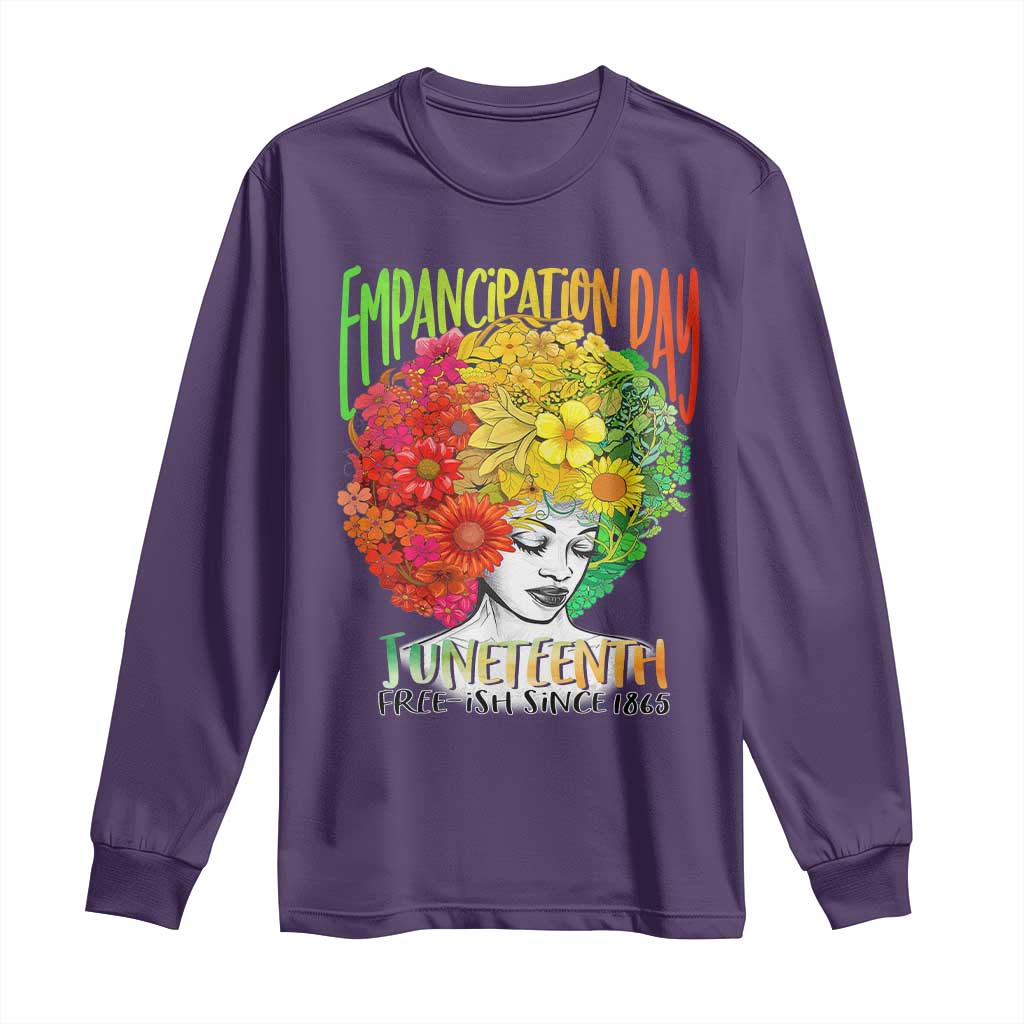 Freeish Since 1865 Juneteenth Long Sleeve Shirt Freedom Day African American June 19th Black Women Floral Hair