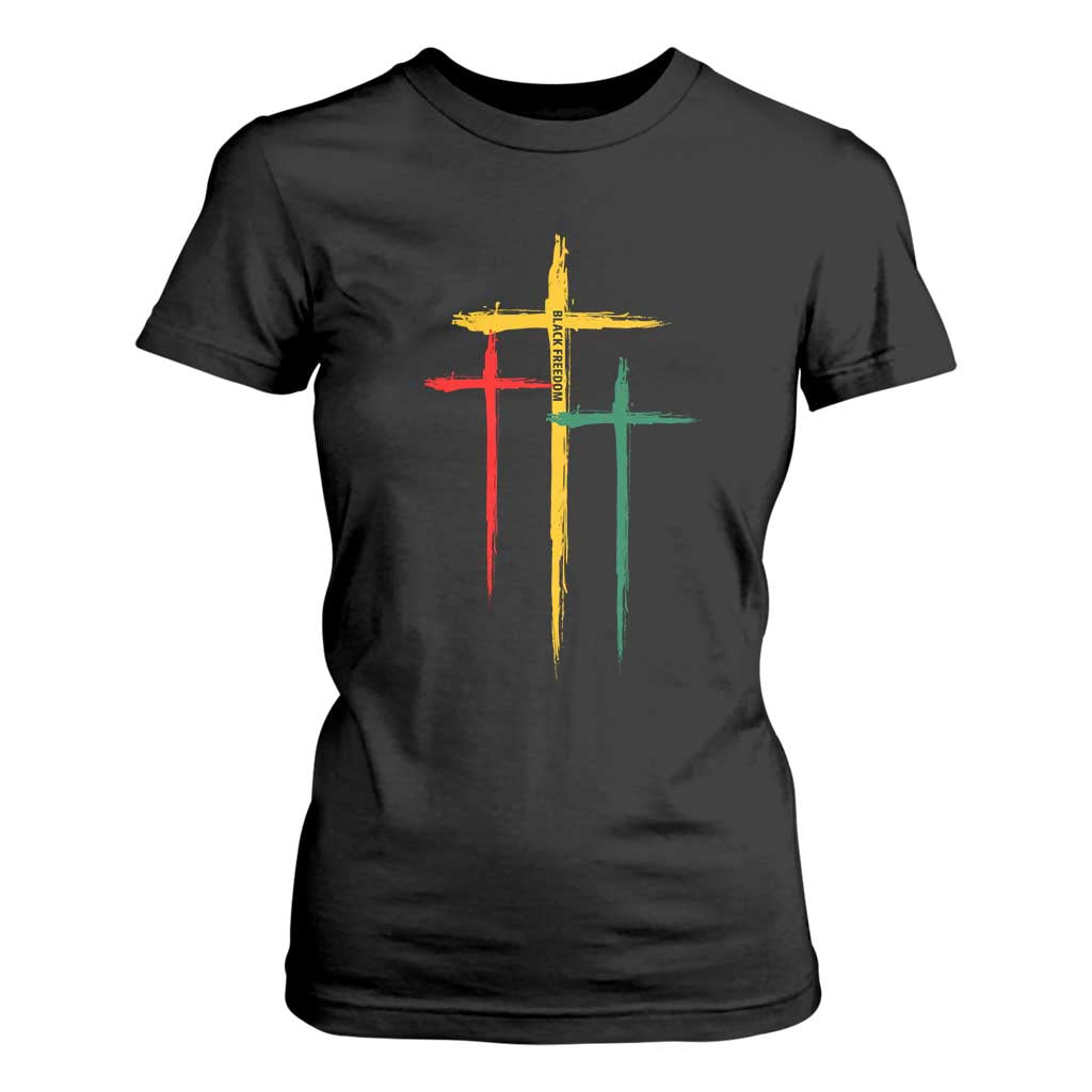 Christian Cross Juneteenth T Shirt For Women African Black Freedom Day 1865