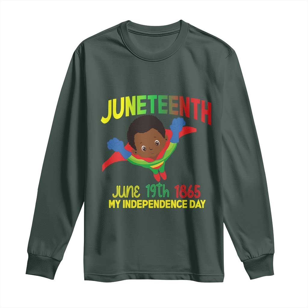 Juneteenth Is My Independence Day Long Sleeve Shirt Super Hero Black Boy