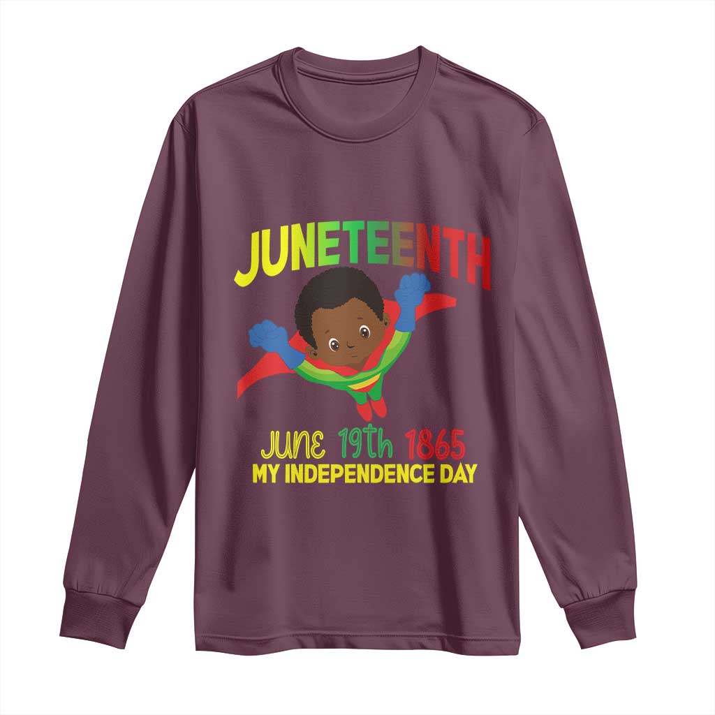 Juneteenth Is My Independence Day Long Sleeve Shirt Super Hero Black Boy