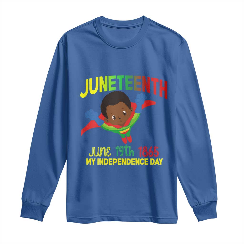 Juneteenth Is My Independence Day Long Sleeve Shirt Super Hero Black Boy