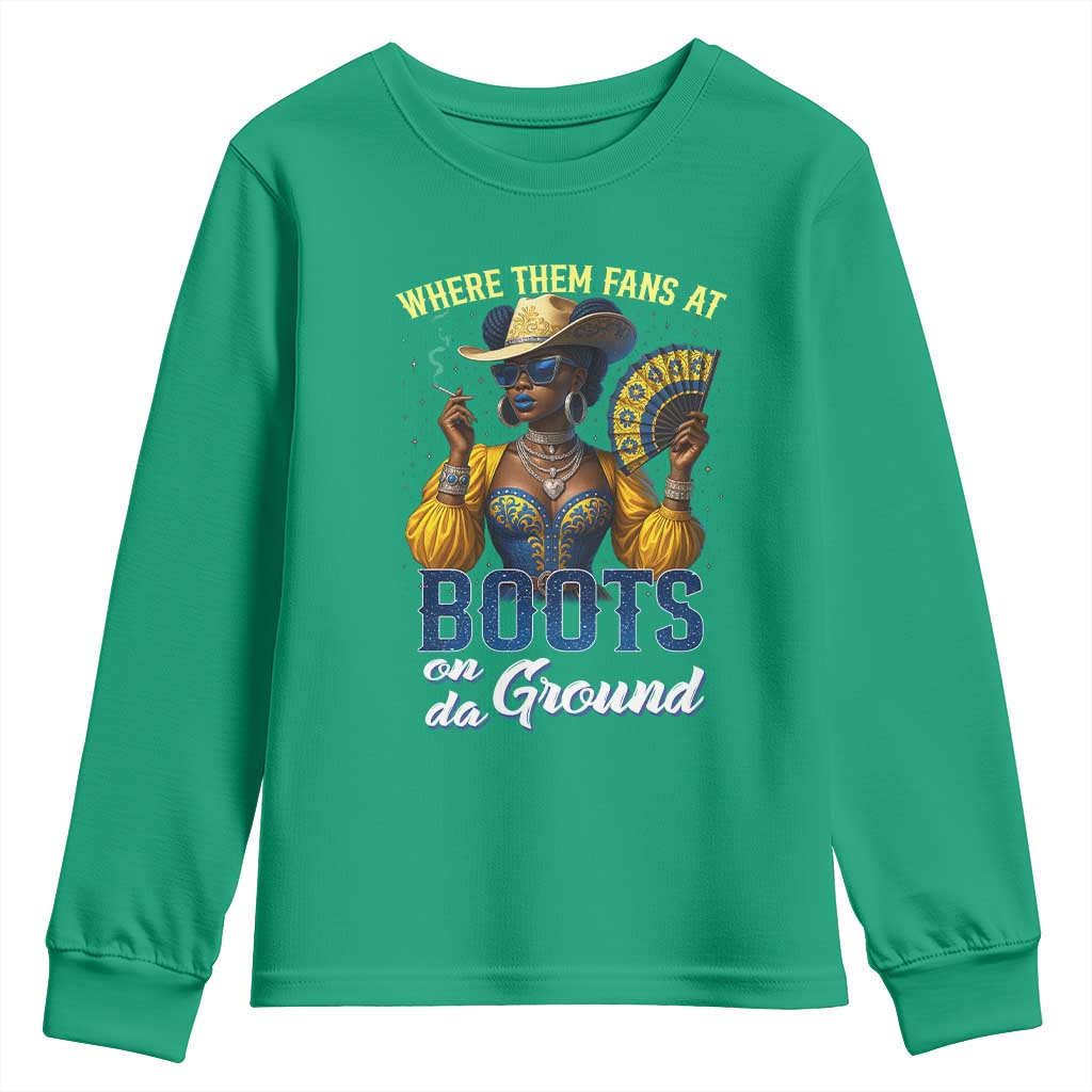Melanin Cowgirls Linedance Youth Sweatshirt Where Them Fans At Boots On Da Ground