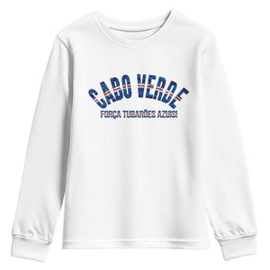 Forca Tubaroes Azuis Cabo Verde National Pride Youth Sweatshirt Cape Verde Football Fans Blue Sharks Heritage