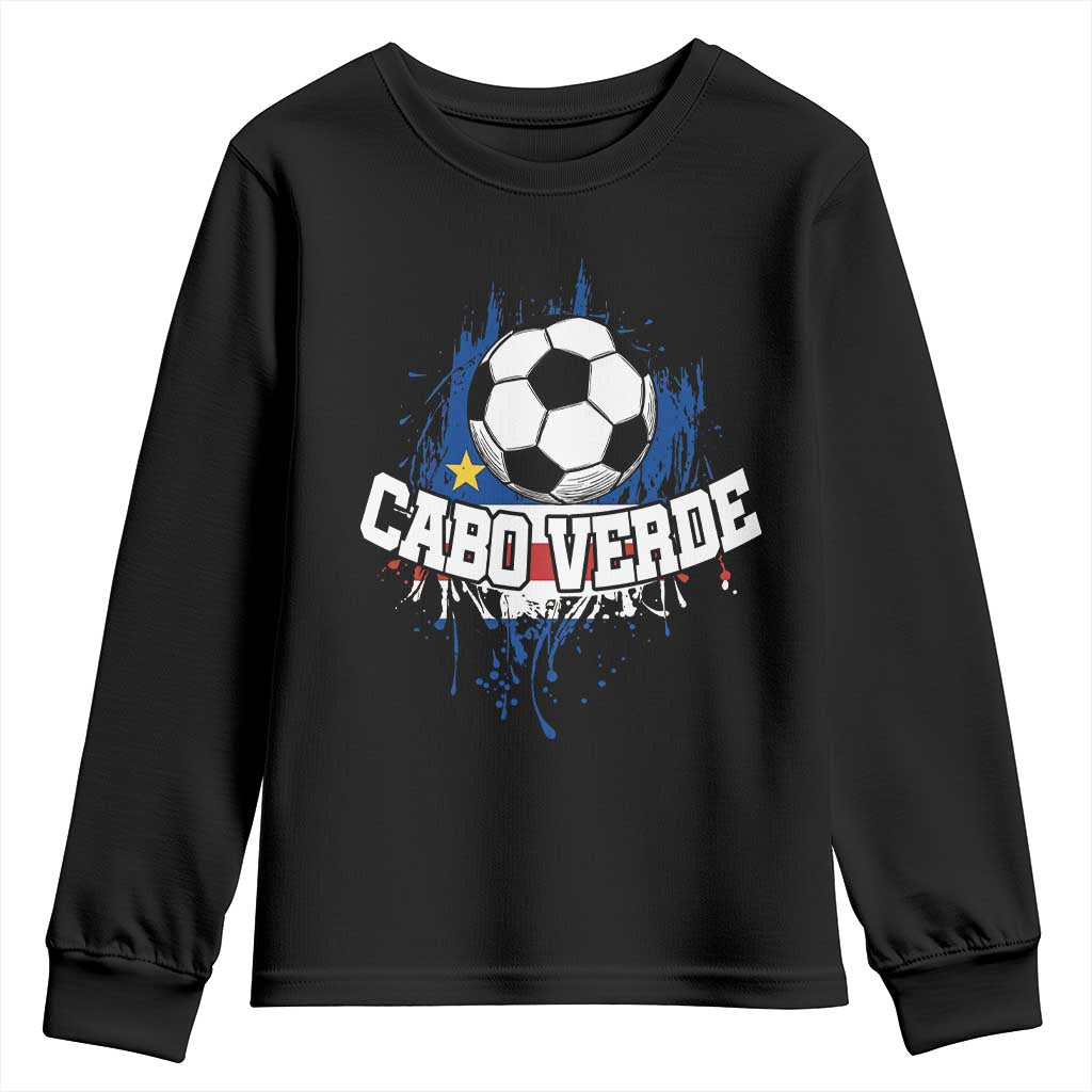 Cabo Verde Flag Football Graphic Youth Sweatshirt Cape Verde Soccer Fans Artistic Pride