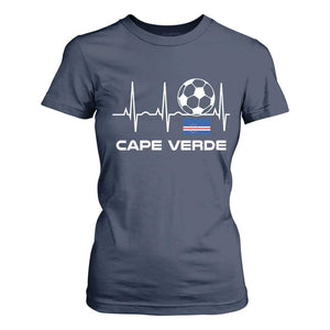 Cape Verde Soccer Heartbeat EKG Pulse Graphic T Shirt For Women Cabo Verde Football Fans Pride