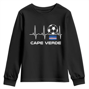 Cape Verde Soccer Heartbeat EKG Pulse Graphic Youth Sweatshirt Cabo Verde Football Fans Pride