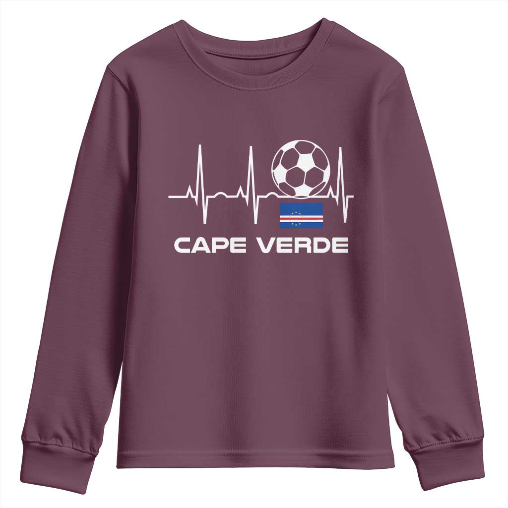 Cape Verde Soccer Heartbeat EKG Pulse Graphic Youth Sweatshirt Cabo Verde Football Fans Pride
