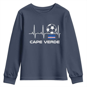 Cape Verde Soccer Heartbeat EKG Pulse Graphic Youth Sweatshirt Cabo Verde Football Fans Pride