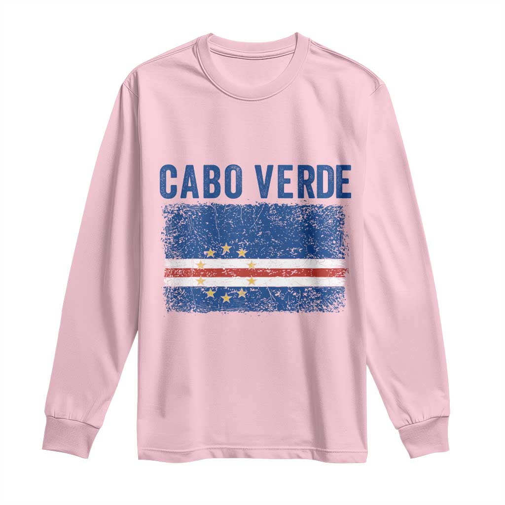 Cabo Verde Distressed Flag National Pride Long Sleeve Shirt Cape Verde Heritage Pride Retro Grunge Graphic