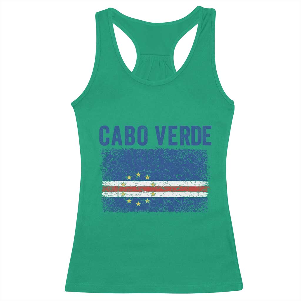 Cabo Verde Distressed Flag National Pride Racerback Tank Top Cape Verde Heritage Pride Retro Grunge Graphic