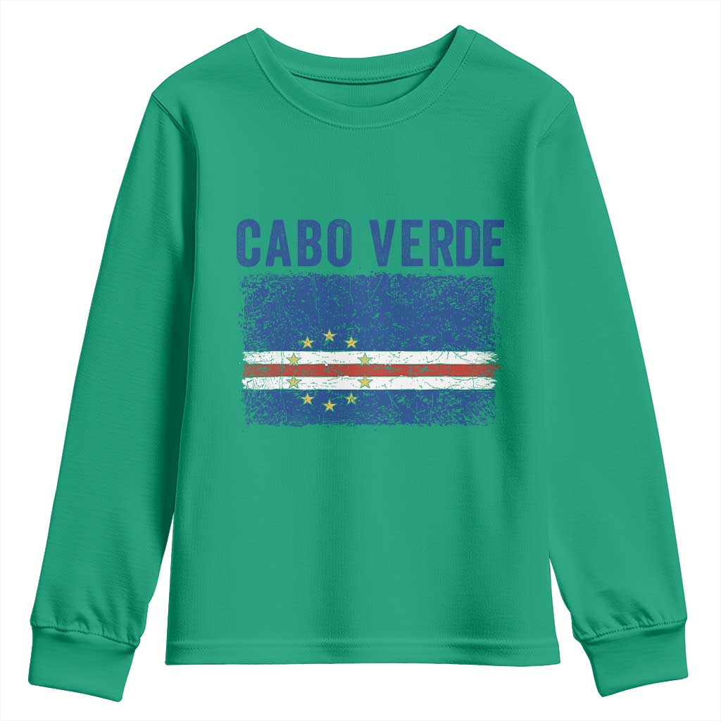 Cabo Verde Distressed Flag National Pride Youth Sweatshirt Cape Verde Heritage Pride Retro Grunge Graphic