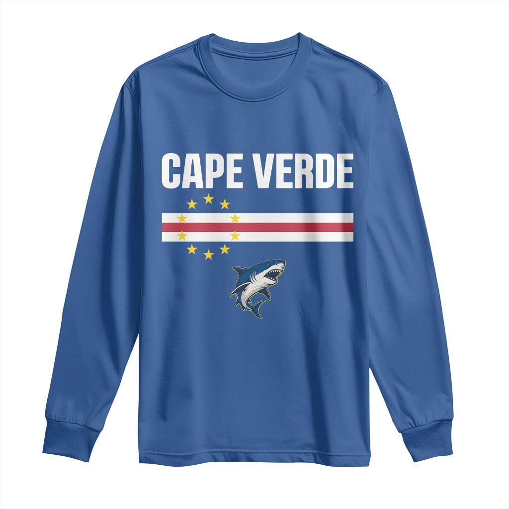 Cape Verde Flag Blue Shark Heritage Long Sleeve Shirt Cabo Verde Verdean Pride Soccer Football Fans