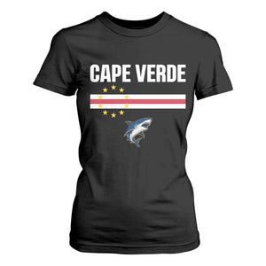 Cape Verde Flag Blue Shark Heritage T Shirt For Women Cabo Verde Verdean Pride Soccer Football Fans