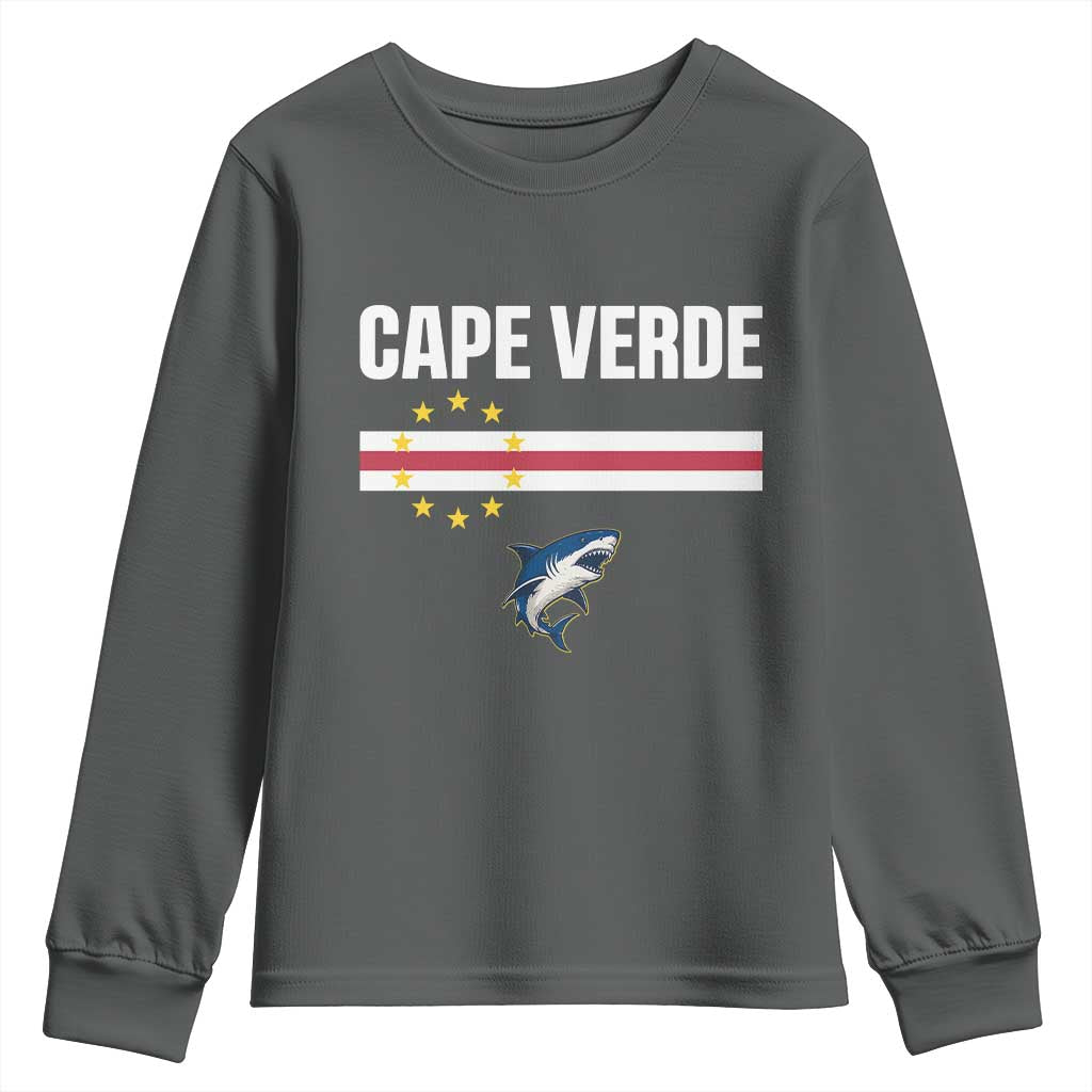 Cape Verde Flag Blue Shark Heritage Youth Sweatshirt Cabo Verde Verdean Pride Soccer Football Fans