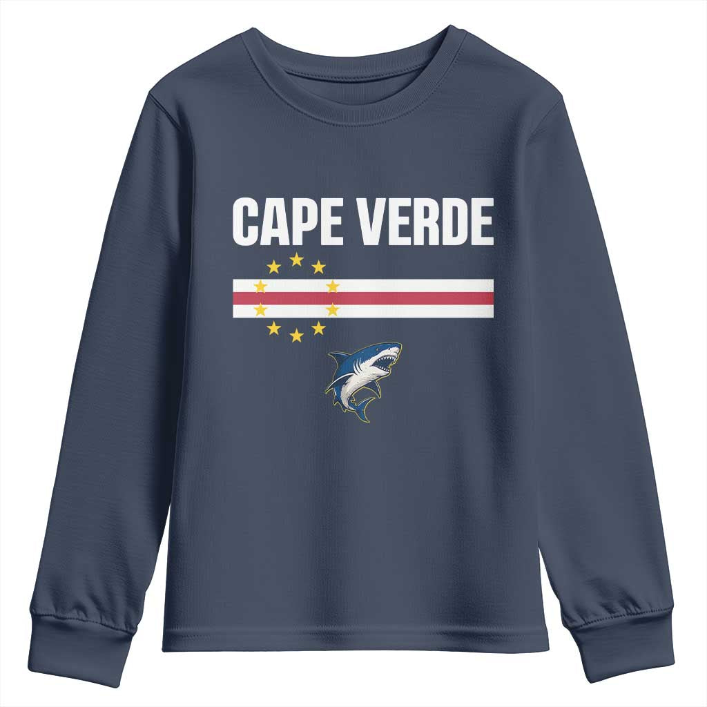 Cape Verde Flag Blue Shark Heritage Youth Sweatshirt Cabo Verde Verdean Pride Soccer Football Fans