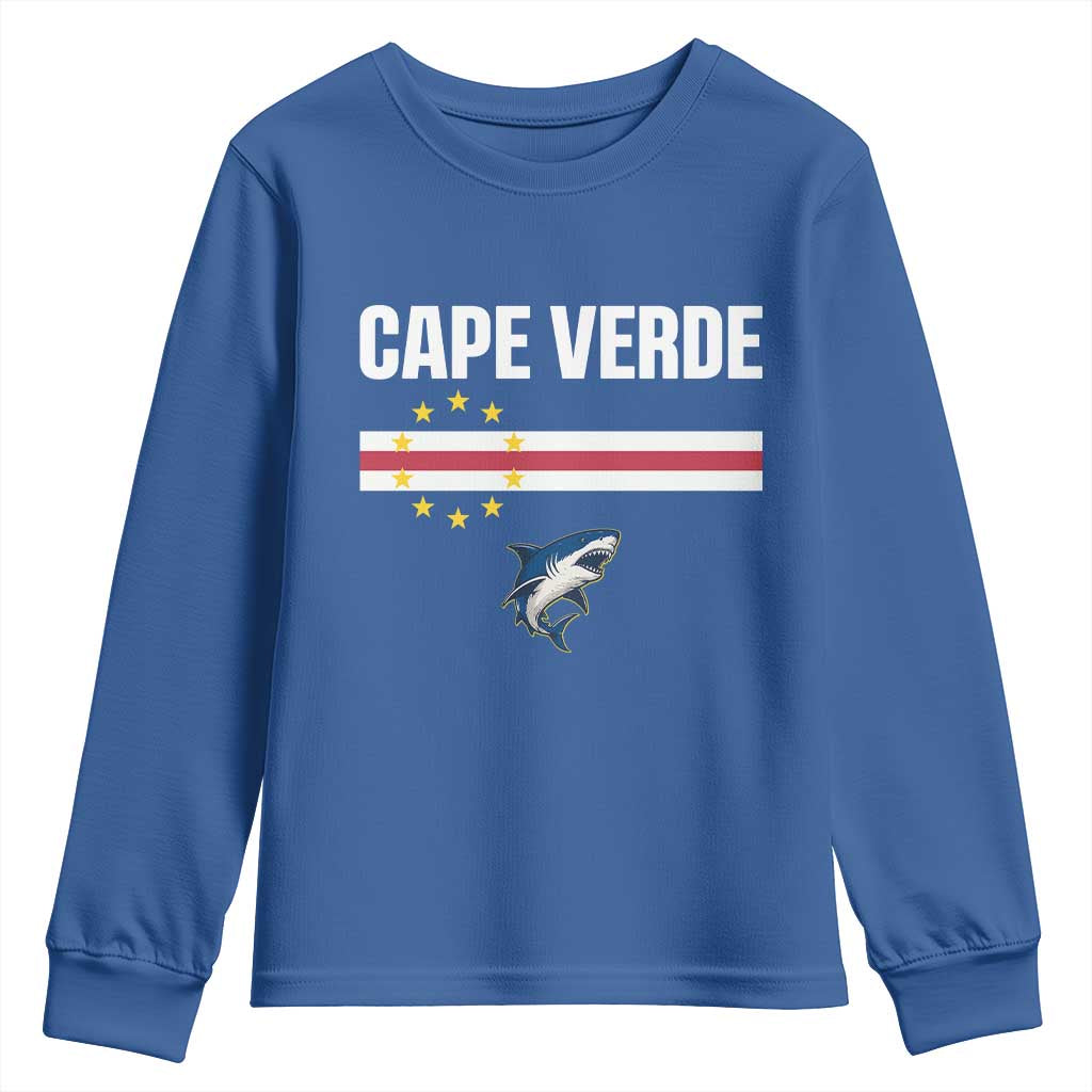 Cape Verde Flag Blue Shark Heritage Youth Sweatshirt Cabo Verde Verdean Pride Soccer Football Fans