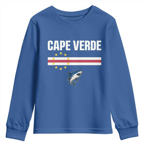 Cape Verde Flag Blue Shark Heritage Youth Sweatshirt Cabo Verde Verdean Pride Soccer Football Fans